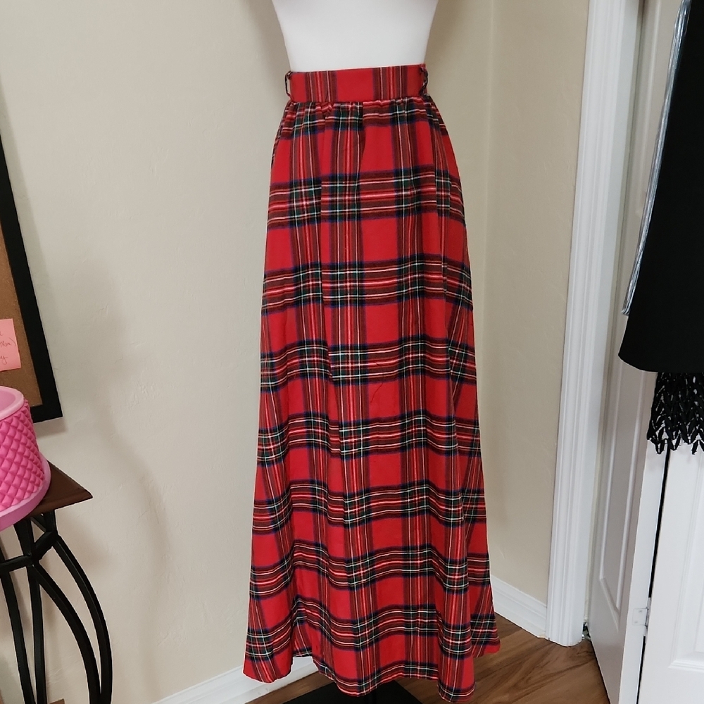 Elegant Red Tartan Maxi Skirt